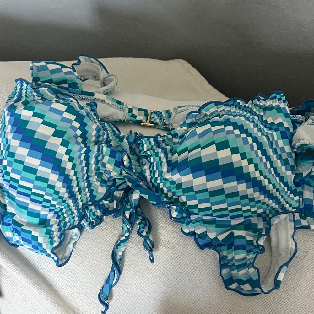 Hobie Blue and White Checkered Bikini top